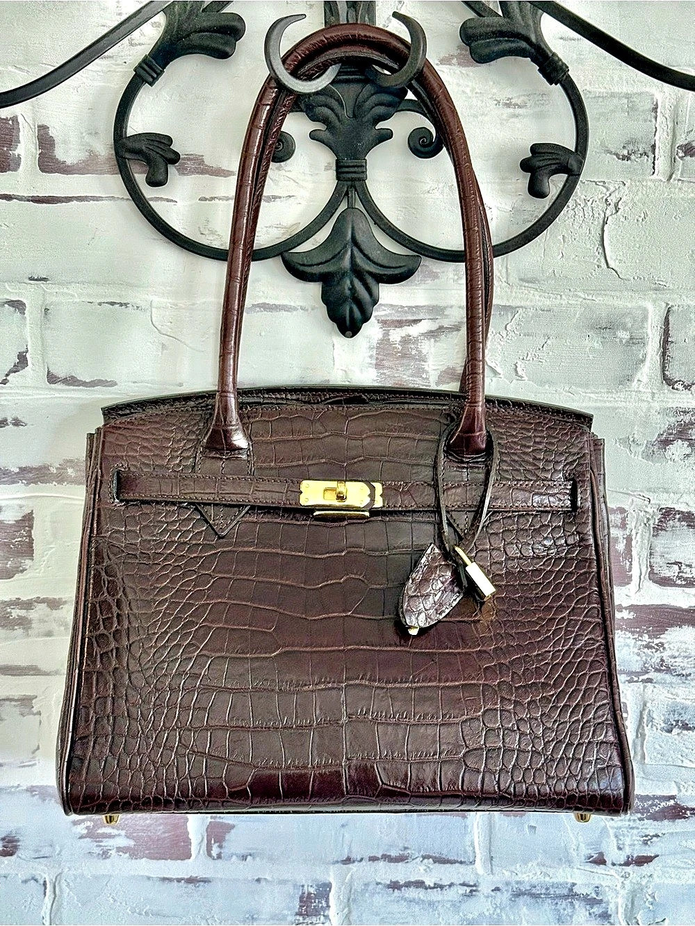 Vintage Lederer Brown Crocodile Handbag Like New